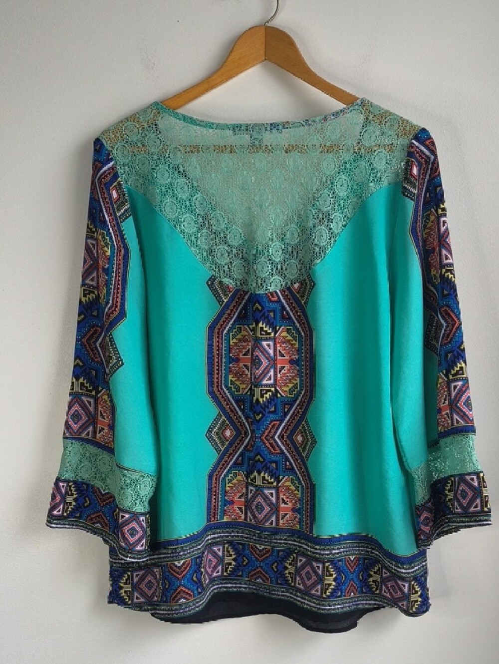 Valerie Stevens Turquoise Geometric V-Neck Tunic - Picture 4 of 5